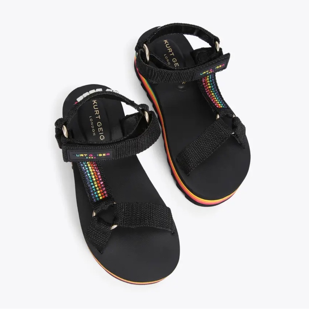 Kurt Geiger Kids Mini Olivia Black Rainbow-Trim Sport Sandals